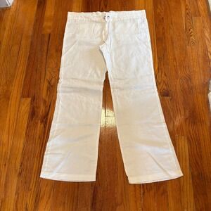 Banana Republic Medium 100% Linen White Wide Leg Pants Pockets Beachy Coastal